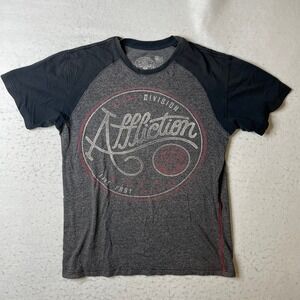 Affliction Sport Division Mens Raglan T Shirt Gray Black Graphic Tee Medium